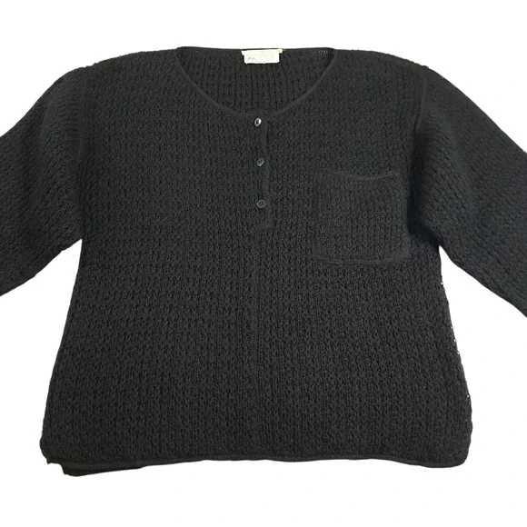 Claude Barthelemy Paris Oversized Sweater S Black 100% Wool Chunky Crochet Knit - Picture 9 of 10